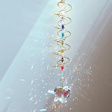 Big Heart Crystal Sun Catchers for Windows Hanging, Double-Spiral Design Gazing Ball Spiral Tail, Rainbow Maker Prism, Sun Catchers Indoor Window for Kitchen, Patio, Porch, Garden(AB-Golden)
