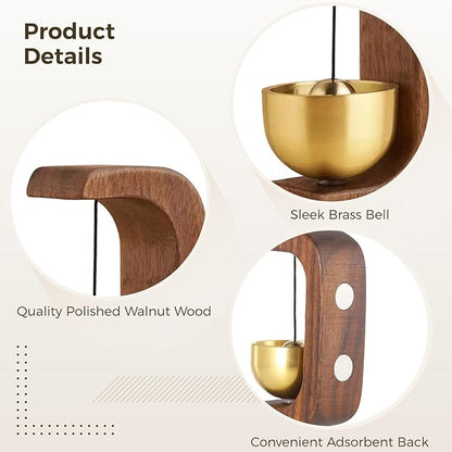Wooden C Shaped Wind Chime, 3 Pcs Suction Door Type Solid Wood Bells, Adsorbent Walnut Doorbells with Metal Accents, Shopkeepers Bells, Modern Decorative Chimes for Homes, Gardens