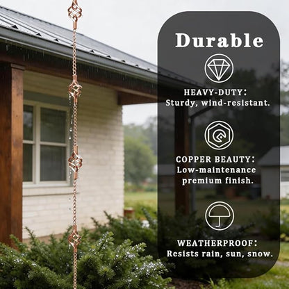 8.5FT Rain Chains with Spiral Bird Cage Rain Chain Cups, Rain Catcher for Gutters, Decorative Copper Rainwater Diverter Rain Chimes for Garden Decor,Replacement for Outside Gutter Downspouts in Spring