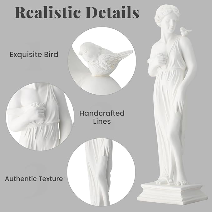 EROMMY Outdoor Garden Statue, 31.5-Inch Greek Nymph Sculpture in Roman Style, Elegant Goddess Figurine for Patio, Yard, Lawn & Porch Decor Ivory