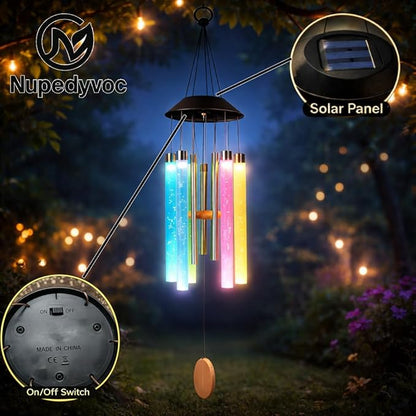 38” Bubble Column Aluminum Tube Solar Light LED Wind Chime for Outside, Weather Resistant Outdoor Garden Patio Soft Tone Decor, Ideal Gift for Birthday, Mother's Day, Meditation, Relaxation