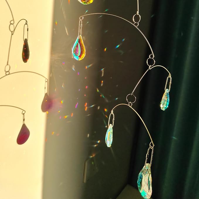DIY Crystal Sun Catcher Wind Chime, Hanging Prisms Rainbow Maker Suncatcher for Home and Garden Decoration (FL-50AB-6PP)