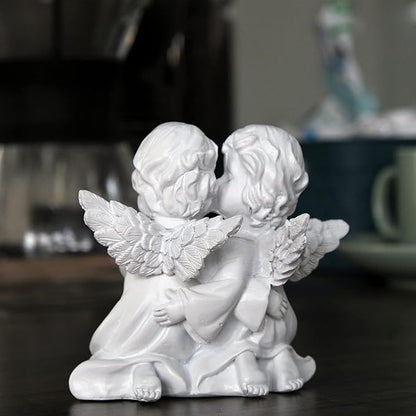 Asng Cherubs Angels Resin Garden Statue Figurine, Adorable Angel Sculpture Memorial Statue, Indoor Outdoor Home Garden Decoration (Kiss Cherub-Right)
