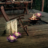 Huaxu Solar Lights Outdoor Decor Purple Lotus Waterproof LED Crackle Globe Glass Metal Flower Decorations for Garden Patio Yard Porch Pathway Ground Tabletop