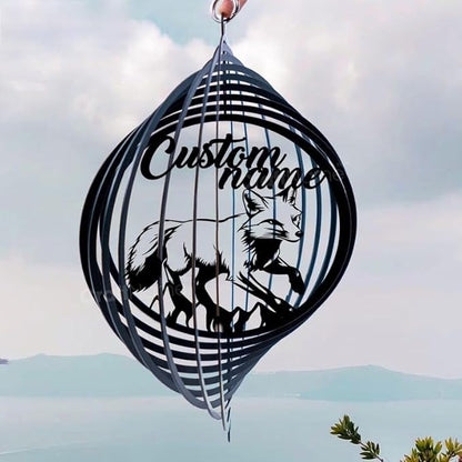 Personalized Fox Metal Wind Spinner, Custom Hanging Decoration for Outdoor Spaces, Kinetic Wildlife Ornament, Rustic Garden Gift (Fox Garden Wind Spinner)