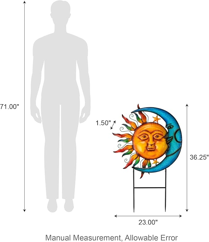 Glitzhome 36.25" H Metal Sun and Moon Garden Stake Decor, Rustic Sun and Moon Yard Art or Antique Wall Decor Outdoor Decorative Garden Decor