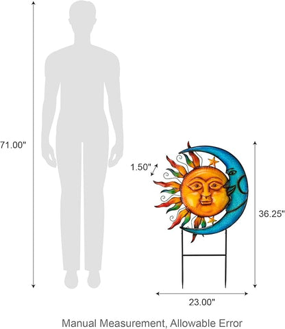 Glitzhome 36.25" H Metal Sun and Moon Garden Stake Decor, Rustic Sun and Moon Yard Art or Antique Wall Decor Outdoor Decorative Garden Decor