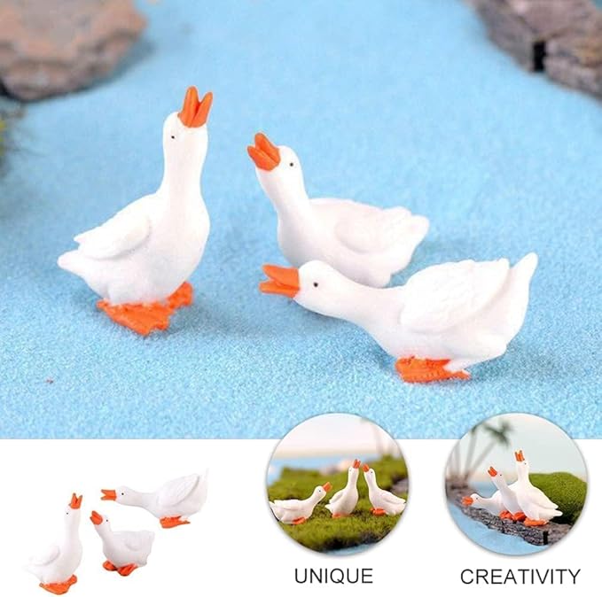 3Pcs White Resin Goose Figurines, Miniature Garden Statues, Indoor Outdoor Fairy Garden Decor Miniature Figurine Decoration for Micro Landscape Terrarium,Micro Landscape