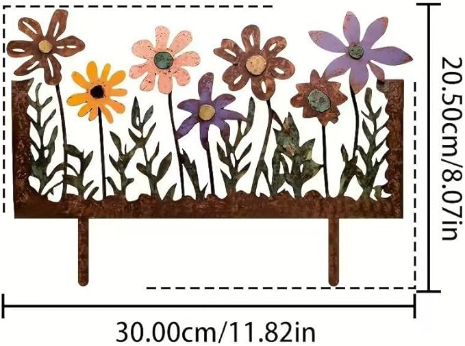 Rusty Metal Wild Flowers Garden Stakes 11.82 x 8.47 inches, Decorative Flowers Yard Stake Metal Art for Outdoor Garden Lawn Decor (Flower-G)