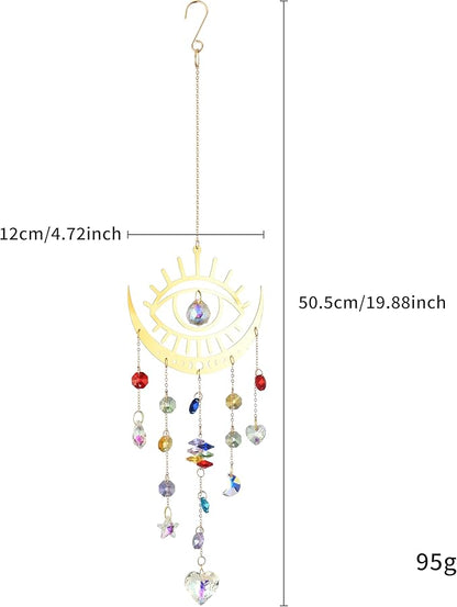 Bohemian Garden Crystal Suncatcher, Crystal Prism Suncatcher, Rainbow Maker, Hanging Crystals for Window, Garden Decoration (Evil Eye)