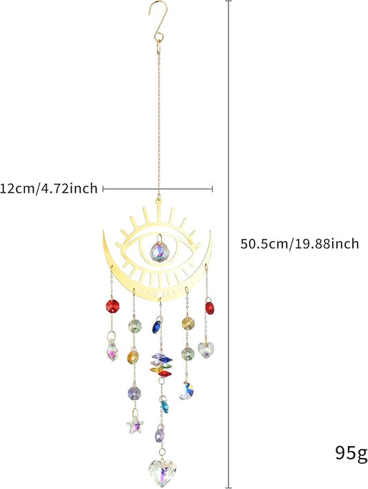 Bohemian Garden Crystal Suncatcher, Crystal Prism Suncatcher, Rainbow Maker, Hanging Crystals for Window, Garden Decoration (Evil Eye)