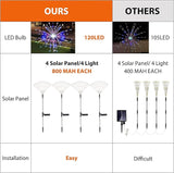 Solar Garden Firework Lights Outdoor Waterproof 4 Pack 120 LED Sparklers Solar Lights for Outside Patio Backyard Yard Pathway Walkway Decorations 4th of July Decorations (Colorful)