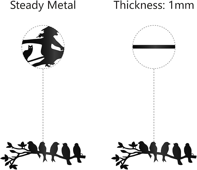 CREATCABIN Birds on Branch Metal Wall Art Decor Iron Wall Art 5 Birds Black Hollow Sculpture Hanging Decor Rustic Tree Ornament Hanging Sign for Indoor Outside Living Room Home Office 12 x 4Inch
