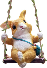 WAYUTO Swing Garden Rabbit Statue Ornament Decorative Hanging Hammock Animal Figurines Cute Resin Rabbit Figure Outdoor Funny Garden Decor for Patio Yard Lawn Fence Pathway Backyard Landscape Tree