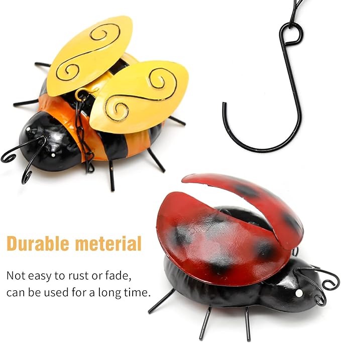 VIKKSAER 2pcs Metal Ladybug Wind Chime and Bees Wind Bell, Small Hanging Rustic Home Ornament for Indoor Outdoor Garden Yard Patio Hanging Decor