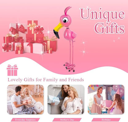 20'' Tall Flamingo Garden Statue, Whimsical Flamingo Metal Garden Decor, Pink Flamingos Bird Yard Art for Yard Porch Patio Decor