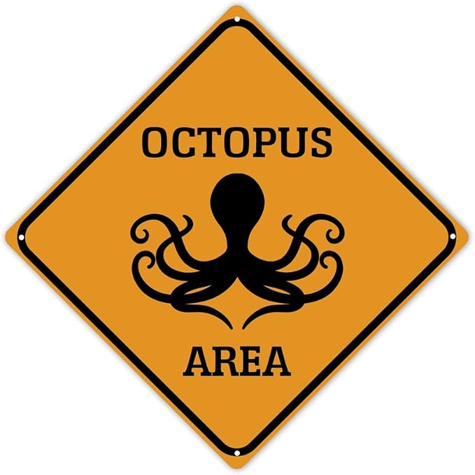 Octopus Crossing Sign Caution OctopusXing Sign Street Sign Wildlife Novelty Road Fence Wall Decor Warning Metal Tin Sign For Indoor Outdoor 12x12in