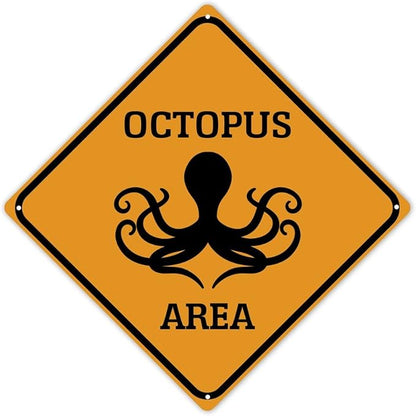 Octopus Crossing Sign Caution OctopusXing Sign Street Sign Wildlife Novelty Road Fence Wall Decor Warning Metal Tin Sign For Indoor Outdoor 12x12in