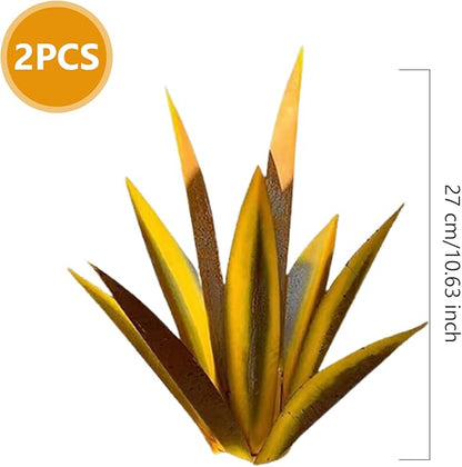 NIDONE Garden Tequila Decor, 2PCS DIY Metal Tequila Rustic Sculpture Metal Agave Yard Art for Outdoor Lawn Ornaments (Yellow)