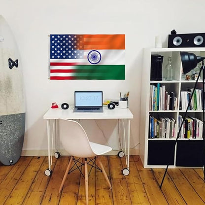Indian American Combination Flag 3X5FT, US India Flags,Both Sides Printed, Men Women Banner,Vibrant Colors, Double Stitched with 2 Brass Grommets, Bar Garden Street Decoration, GYM, Office Decor,Indoor Outdoor Use,Gifts. (US-IN-Z, 3x5ft)