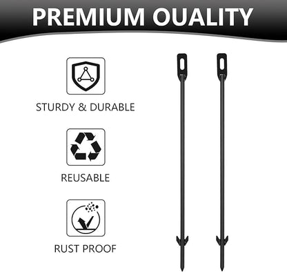 2-Pack Yard Sign Stakes Metal for Ground 16.5" Long 0.3" Thick, Plant Support Stakes for Indoor & Outdoor Plants, Sign Poles Stakes, Tent Stakes for Outdoor Camping, Easy to Install - Black