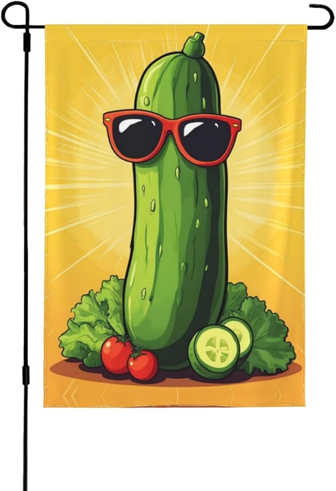 Cool Cucumber Sunglasses Garden Flag Double Sided Flags For Room Outside Yard Flag Outdoor Banner Wall Art Hanging 12.5"X18"
