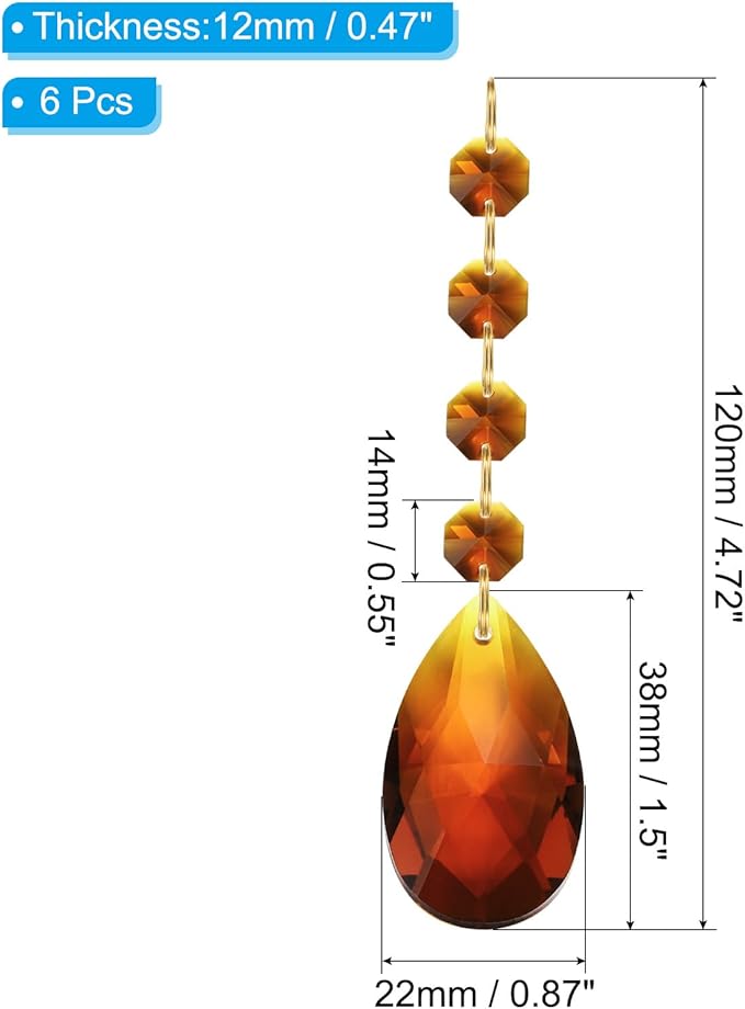 PATIKIL Teardrop Crystal Chandelier, 6 Pack 120mm Length Prisms Part Dark Amber
