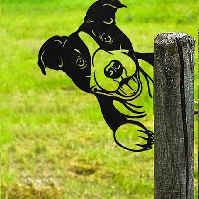 Farm Peeping Dog Metal Art Outdoor Decor Garden Fence Decoration, Farmhouse Backyard Hang Artwork Wall Decor, Outdoor Yard Patio Lawn Statue Gift for Loved Dad Grandpa (Dog)