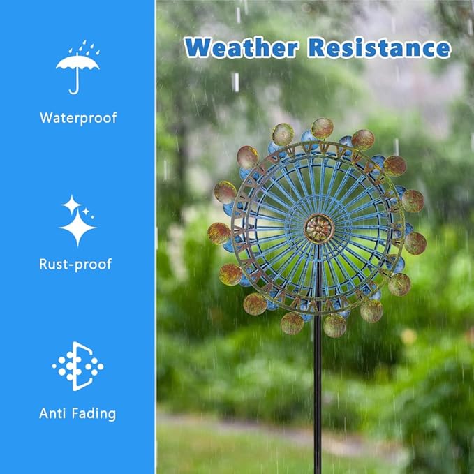 Metal Wind Spinners for Outdoor, Spinning Wind Sculpture with Sturdy Metal Stake, Art Decor for Garden, Yard, Patio, Lawn - Ideal Gift for Family & Friends