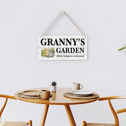 Granny Gifts Outdoor Garden Wooden Sign Decor, Indoor Garden Decoration Hanging Signs 12x6 Inches, Outdoor Porch Yard Wall Art Decor Sign, Mother's Day Gifts Birthday Gift for Mom Grandma