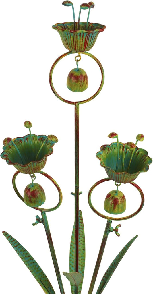 Calla Lily Garden Stake with Bells, Metal Flower Decorative Garden Stakes, 34" H Yard Art for Outdoor Lawn Patio Pathway Decor, Yellow