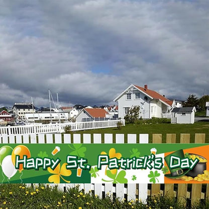 St Patricks Day Banner 120 * 20 inch St Happy St Patricks Day Decorations Backdrop Yard Signs Irish Holiday Decor Party Supplies Shamrock Buffalo Plaid Irishman Hanging Backdrop
