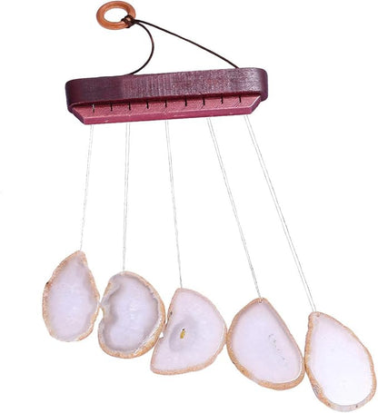 Nupuyai Wind Chimes - Unique Agate Slices Geode Stone Wind Chimes Indoor Outdoor, Healing Stone Windchime Hanging Ornament for Home Garden, 13.8-19.7'', Natural Agate