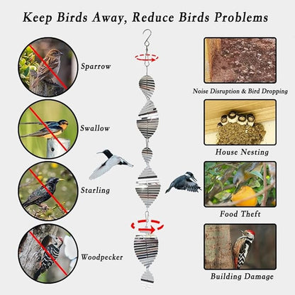 12PCS Bird Deterrents for Outside Patio, 3D Stainless Steel Bird Reflectors to Keep Birds Away, Woodpecker Deterrent for House，Bird Scare Devices to Keep Owl，Pigeons Away from Your Garden, Orchards