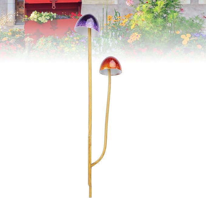 Diydeg Mushroom Garden Statue, Iron Construction Bright Colors Colorfast Mushroom Decor Simulated Mushroom Effortless Assembly Garden Decor Mushroom for Garden, Lawn