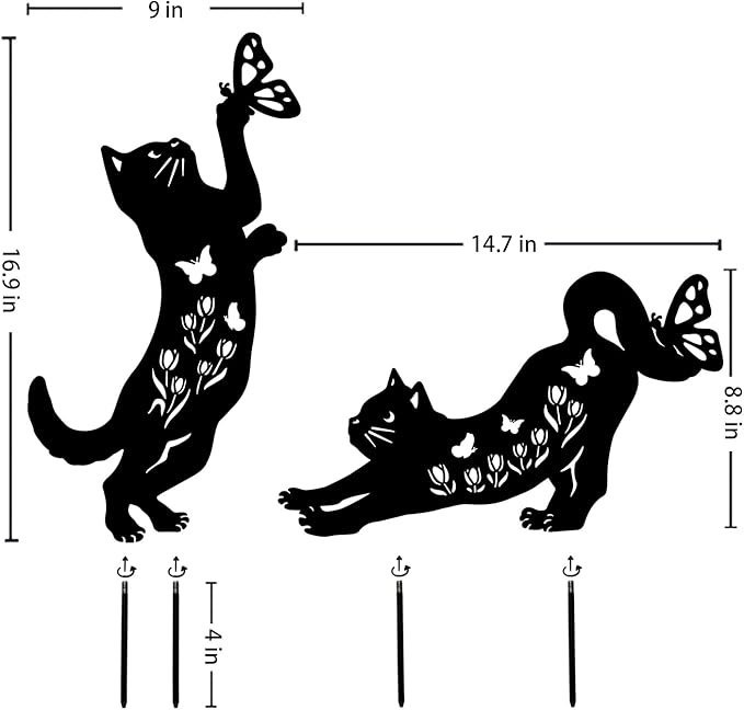 EZTZEN Cat Metal Garden Stakes Decorative,Gifts for Women/Men/Cat Lovers Gifts,Black Cat Silhouette Statues Garden Decor for Outside,Outdoor Decor,Yard Art,Patio,Lawn Ornaments