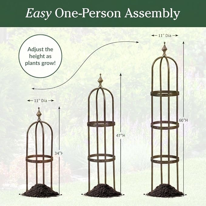 Plow & Hearth Metal Garden Obelisk | Indoor/Outdoor | Powder-Coated Steel | Trellis for Climbing | Floral Pattern | 11" Dia. x 8'H | Bronze