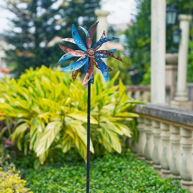 DREAMYSOUL Outdoor Metal Wind Spinner, 13 Inches Dia Hollow Pattern Wind Mills, Kinetic Wind Spinners for Yard Garden Outside Patio Lawn Decor