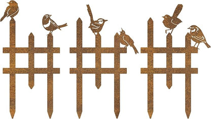 3 Pcs Small Garden Fence with 6 Pieces Birds Decoration, Metal Birds Yard Decor, Insert Lawn Picket Fence Garden Borders Decorative for Landscape Path Flowerbeds Plant Yard, Fence Decorations Outdoor