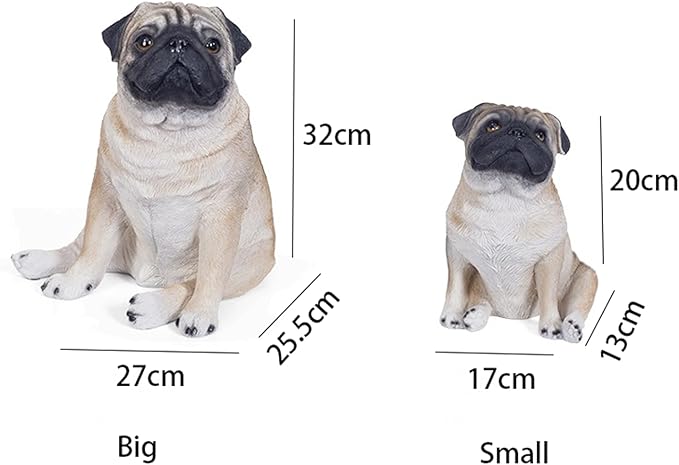 Garden Statues Realistic Lifelike Adorable Sitting Pug Dog Statue 8"/13" Tall Pet Pal Pugs Puppy Pup Dog Breed Collectible Resin Decor Figurine Yard Ornaments Decor