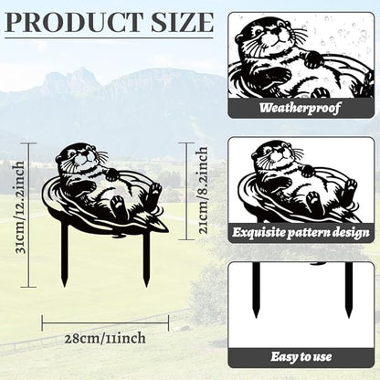 WADORN Cute Otter Metal Decorative Garden Stakes, Black Otter Outdoor Statues Silhouette Funny Wildlife Otters Lover Gifts Stakes Ornaments for All Season Yard Art Garden Patio Backyard Lawn Decors