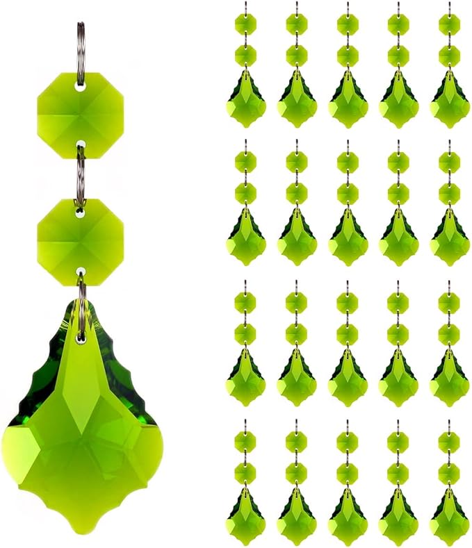 20PACK 38mm Crystal Chandelier Prism Replacement Maple Leaf Pendant Connected Glass Octagon Beads Curtain for Chandelier Christmas Decoration (Olive Green)