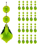 20PACK 38mm Crystal Chandelier Prism Replacement Maple Leaf Pendant Connected Glass Octagon Beads Curtain for Chandelier Christmas Decoration (Olive Green)