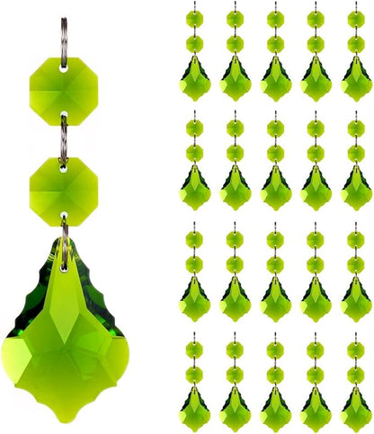 20PACK 38mm Crystal Chandelier Prism Replacement Maple Leaf Pendant Connected Glass Octagon Beads Curtain for Chandelier Christmas Decoration (Olive Green)