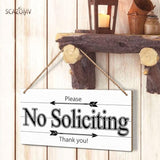 Please No Soliciting Thank You Funny Rustic Wooden Front Door Sign Vintage Outdoor Wall Art Hanging Plaque for Porch Yard Store Home Farmhouse Decor 10''x 5''