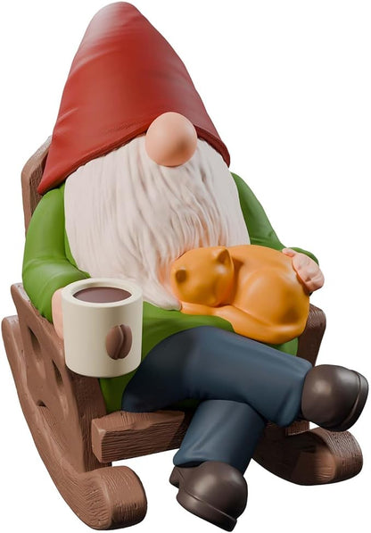 Drinking Coffee Garden Gnomes Statue Decoration, Rocking Chair Garden Gnomes Figurine Ornament for Indoor Outdoor Home Patio Yard Lawn Ourside