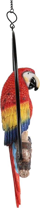 Ebros Patio Home Garden Hanging Scarlet Macaw Parrot Perching on Branch in Metal Round Ring Figurine Sculpture Nature Lovers Tropical Bird Collectors Decor 13.5" H
