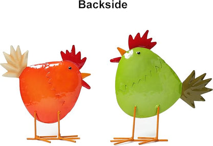 Metal Chicken Decoration Set of 2, Outdoor and Indoor Garden Sculpture for Yard Art, Backyard Patio Lawn Decor, for Family Lovers Housewarming