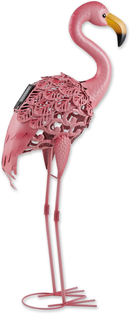 Zingz & Thingz Durable Iron Outdoor Décor Flamingo Solar Garden Stake, 12x6x32, Standing Tall
