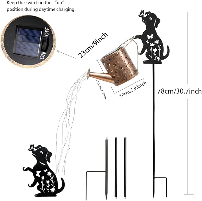Solar Watering Can Lights for Outside, 2Pack Watering Can with Cascading Lights Shepherd's Hook, Gardening Gifts for Women, Yard Decoration Outdoor and Garden Backyard